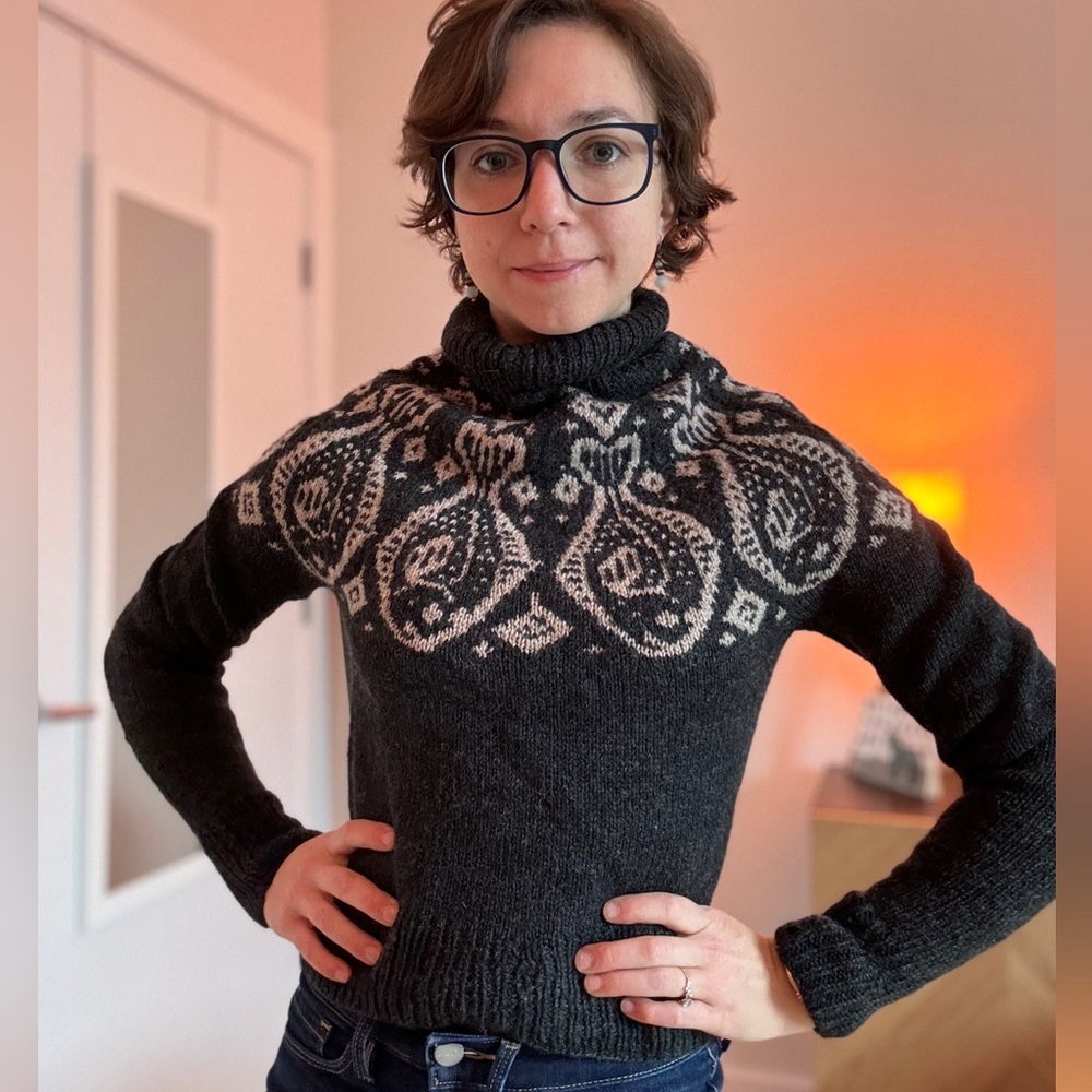 Hand knit halibut crop sweater
